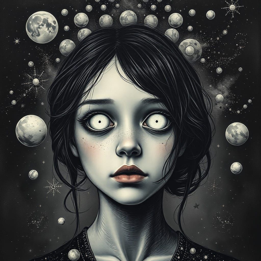 Girl Portrait Oil Painting with Dark Moody Atmosphere