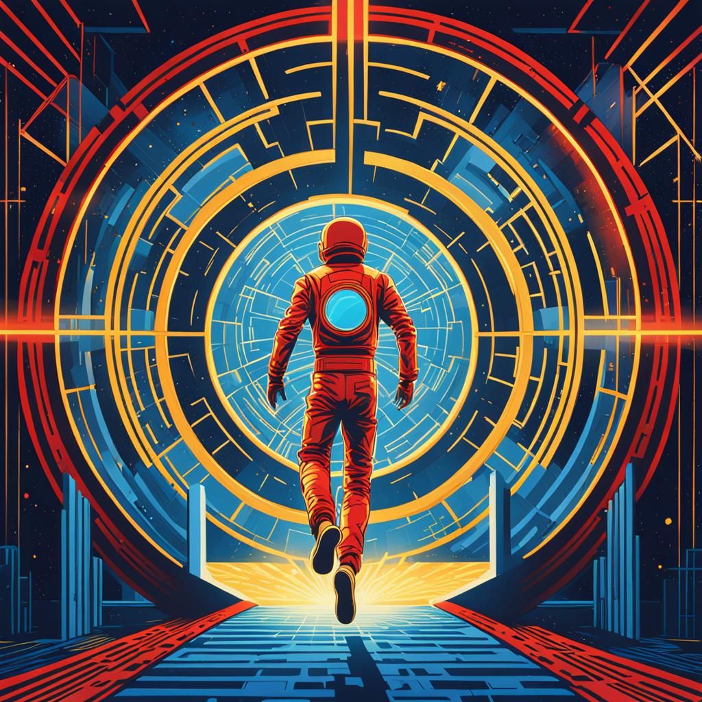 Person Leaping Through Stargate Portal in Pop Art