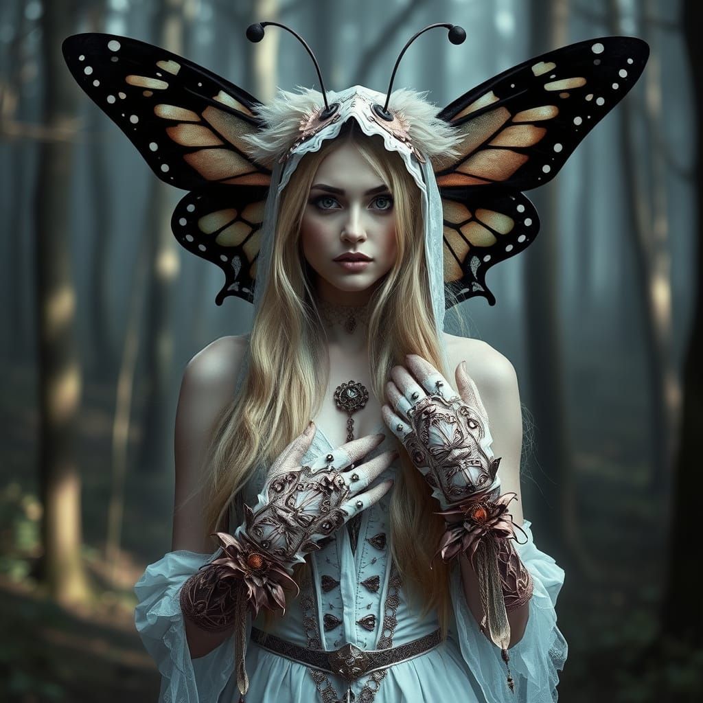 Ethereal Gothic Woman in Misty Forest