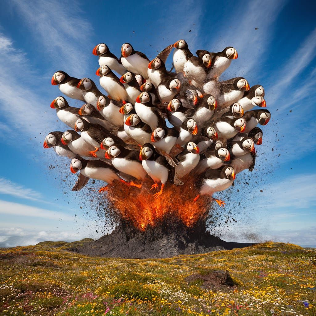 Puffin Birds Erupting from the Earth