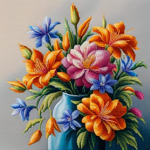 Embroidered Floral Bouquet with Beads and Sequins