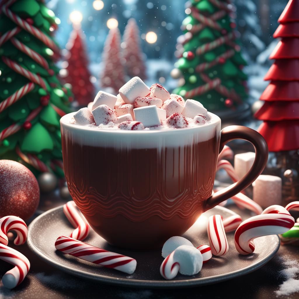 Christmas Hot Chocolate with Marshmallows, Detailed Painting