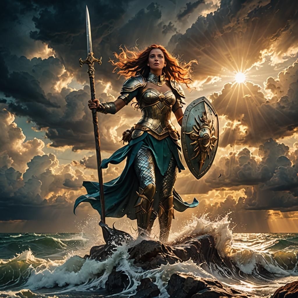 Epic Warsaw Mermaid Defending on Stormy Reef