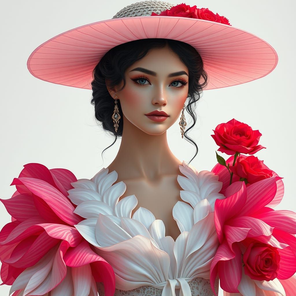 Ethereal Woman in Floral Gown, Inspired by Art Nouveau