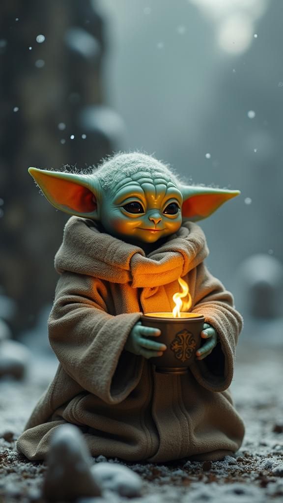 Baby Yoda Coffee Break: Realistic Cinematic Film Still