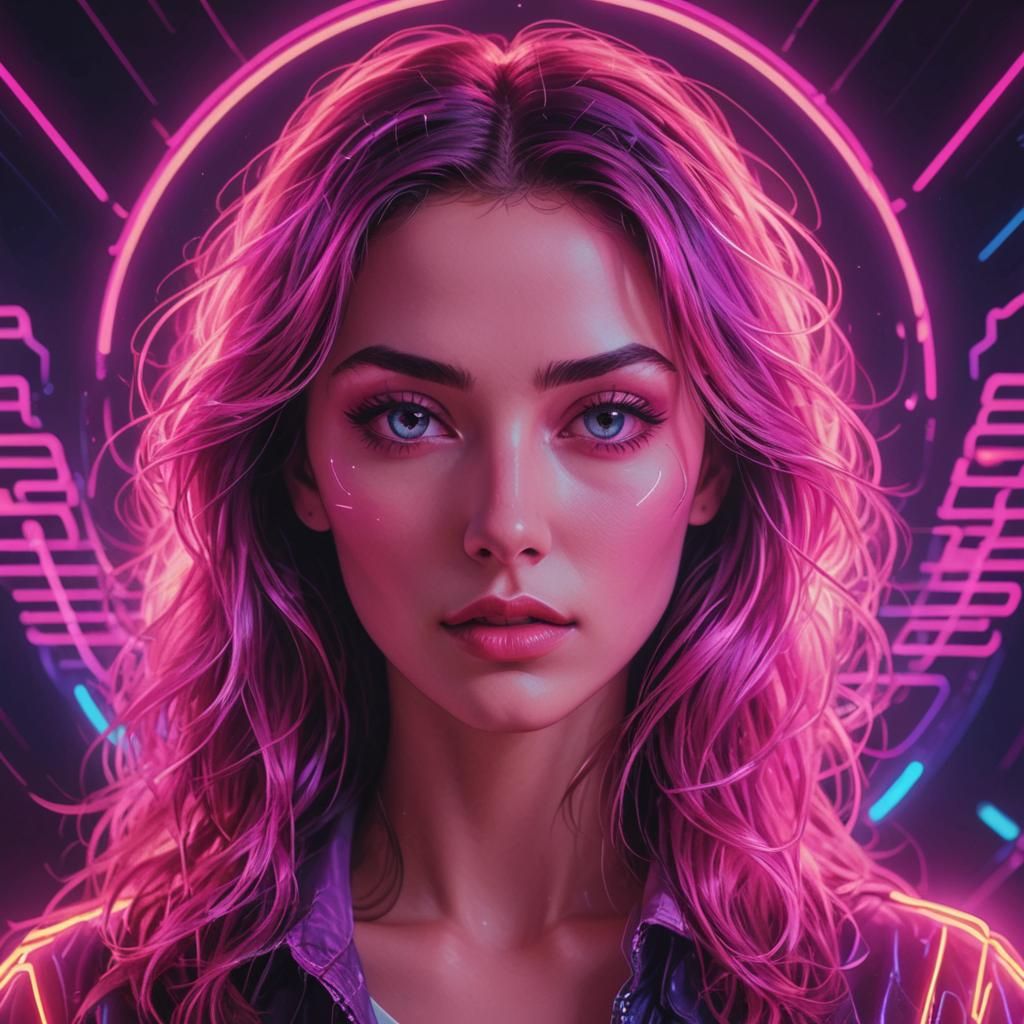 Breathtaking Woman's Face in Synthwave Neon