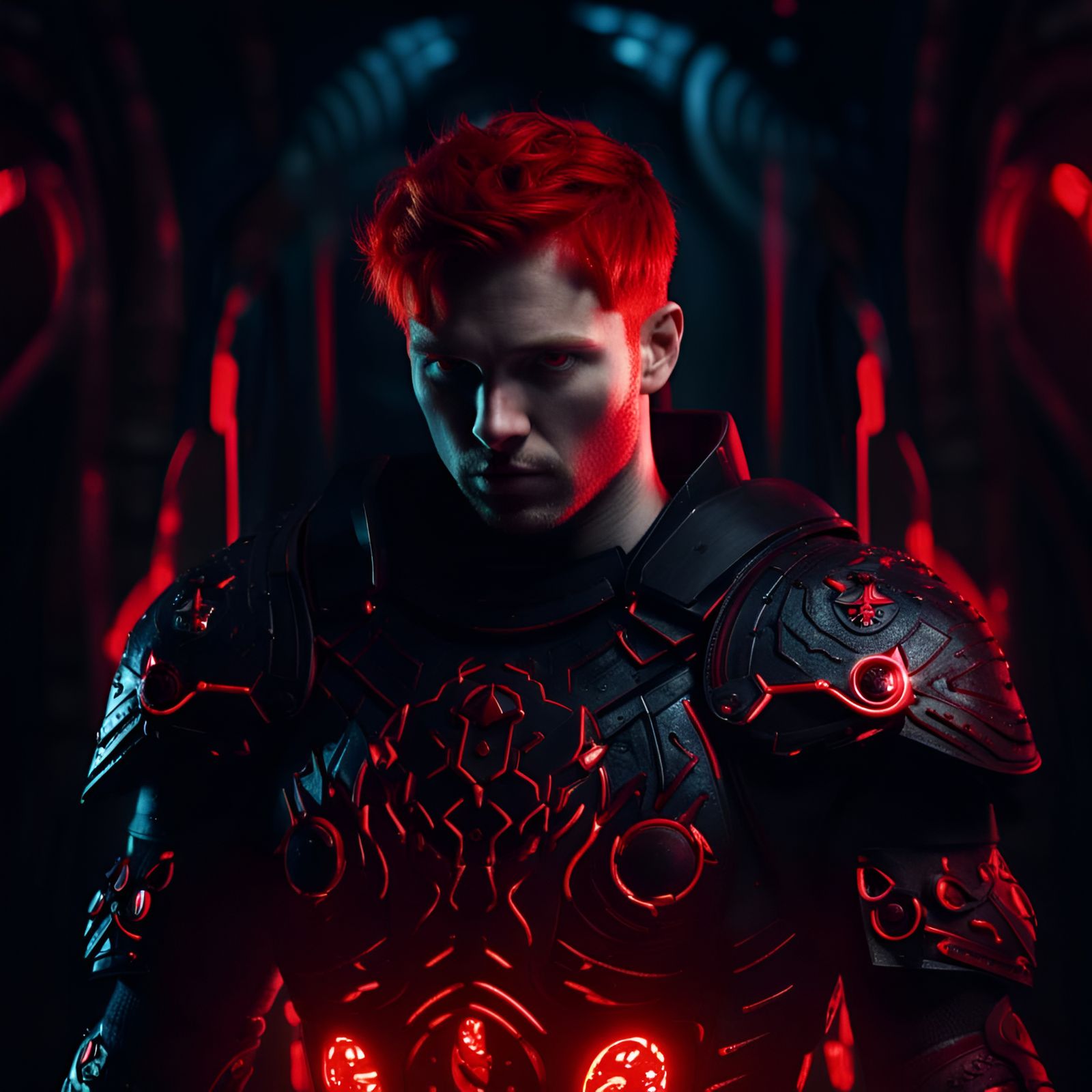 Red-Haired Knight in Dark Roman Temple