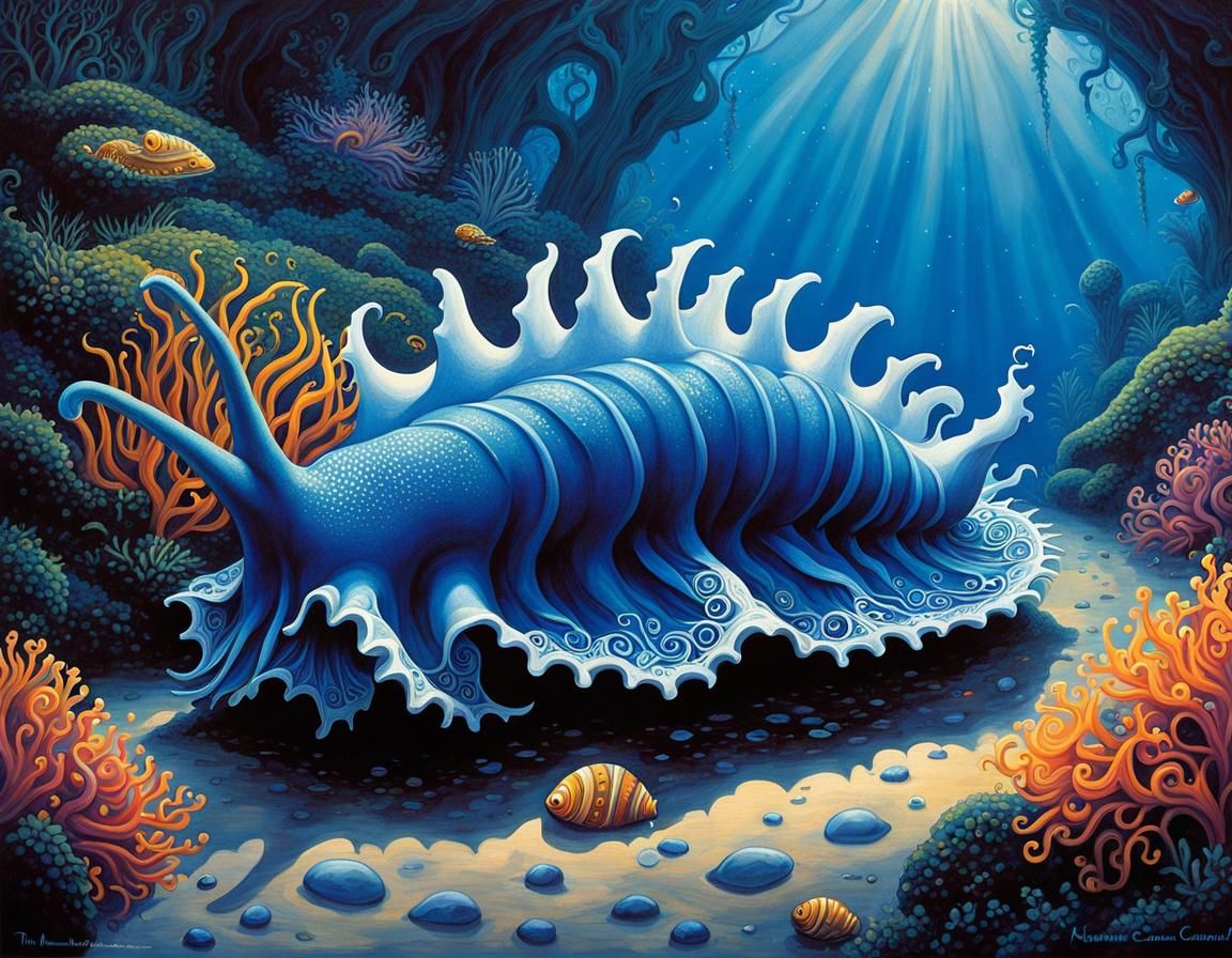 Glaucus Atlanticus Sea Slug in Scherenschnitte Art