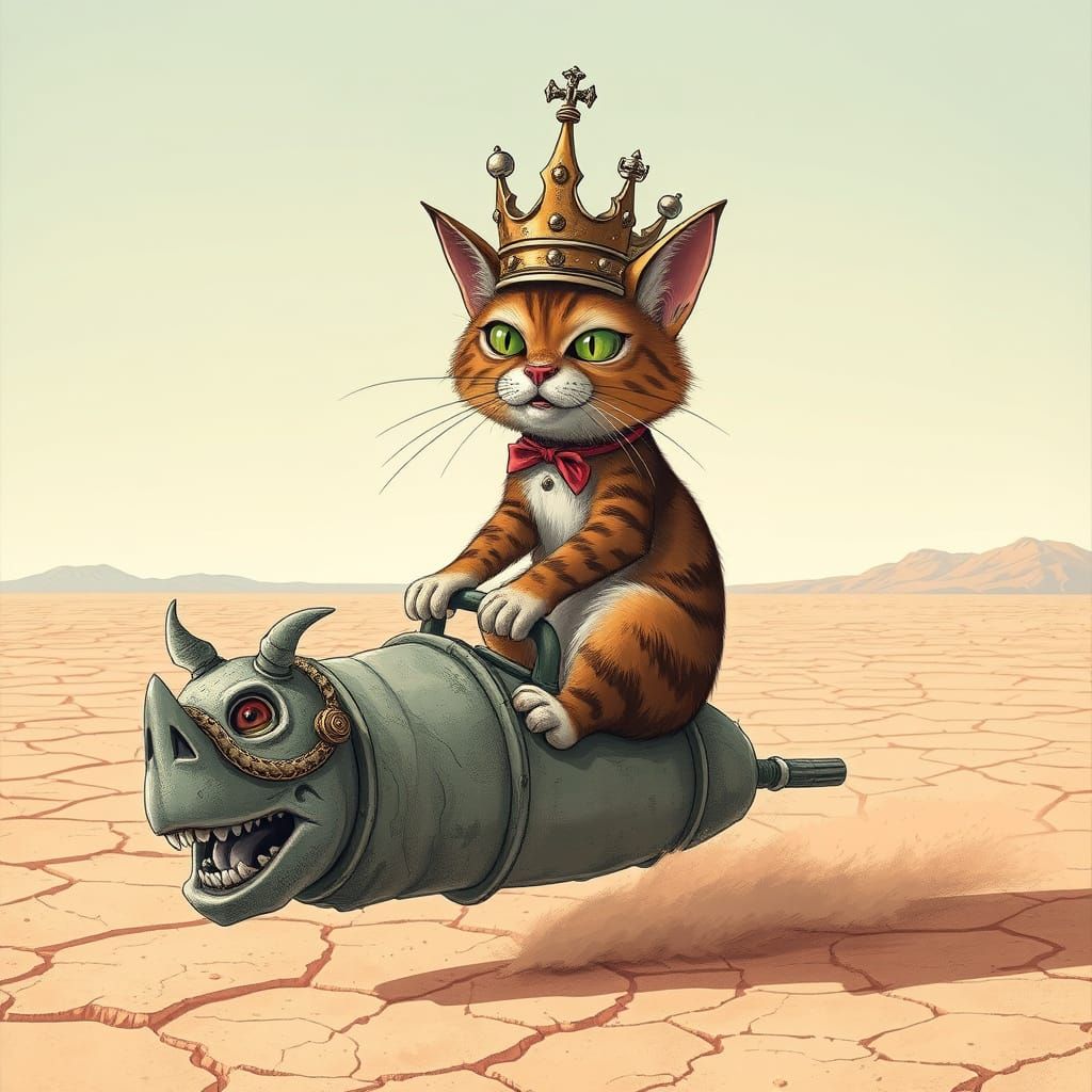 Comically Arrogant Cat Rides Exaggerated Concept in Surreal ...