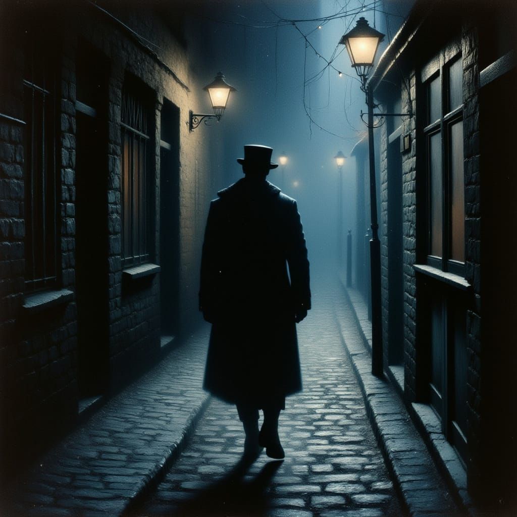 Lone Figure in Alleyway: Impressionistic Oil Painting