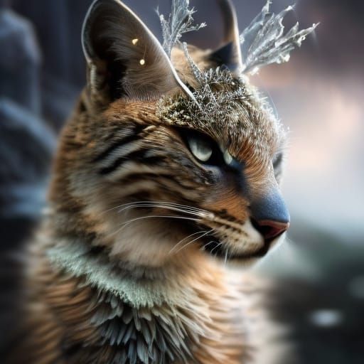 Mystical Bobcat-Wolf Mask in Winter Wonderland