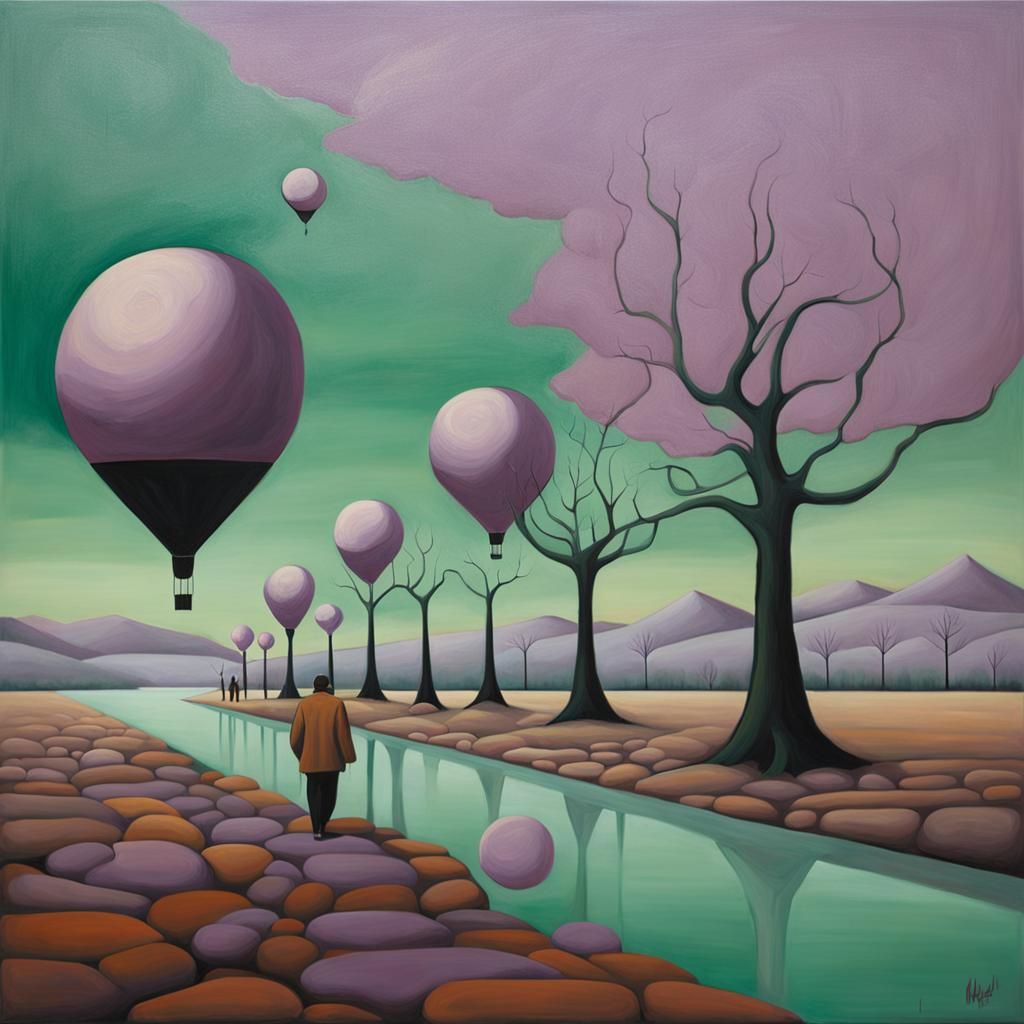 Surreal March of Progress in Oil Painting Style