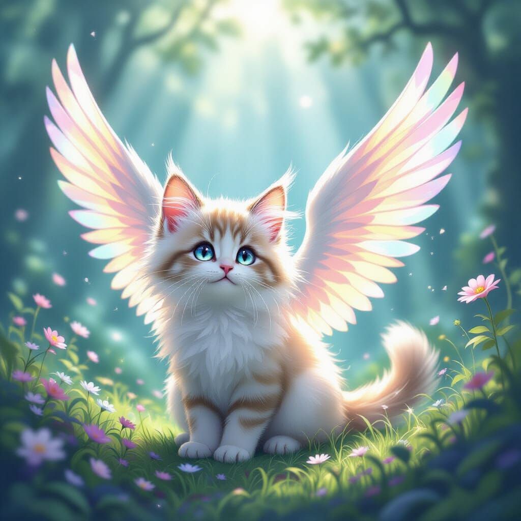 Ethereal Himalayan Kitten with Iridescent Wings in Enchanted...