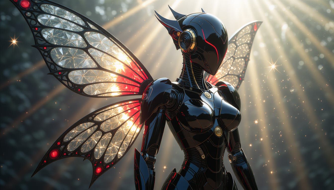 Futuristic Robot with Fairy Wings and Metallic Details