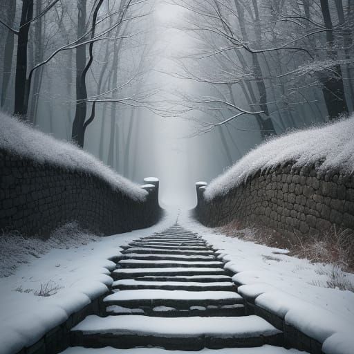 Wistful Winter Reflections Along a Winding Wall