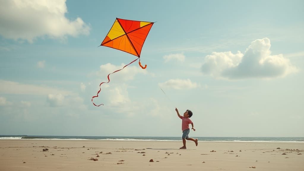 Child Flying Kite on English Beach