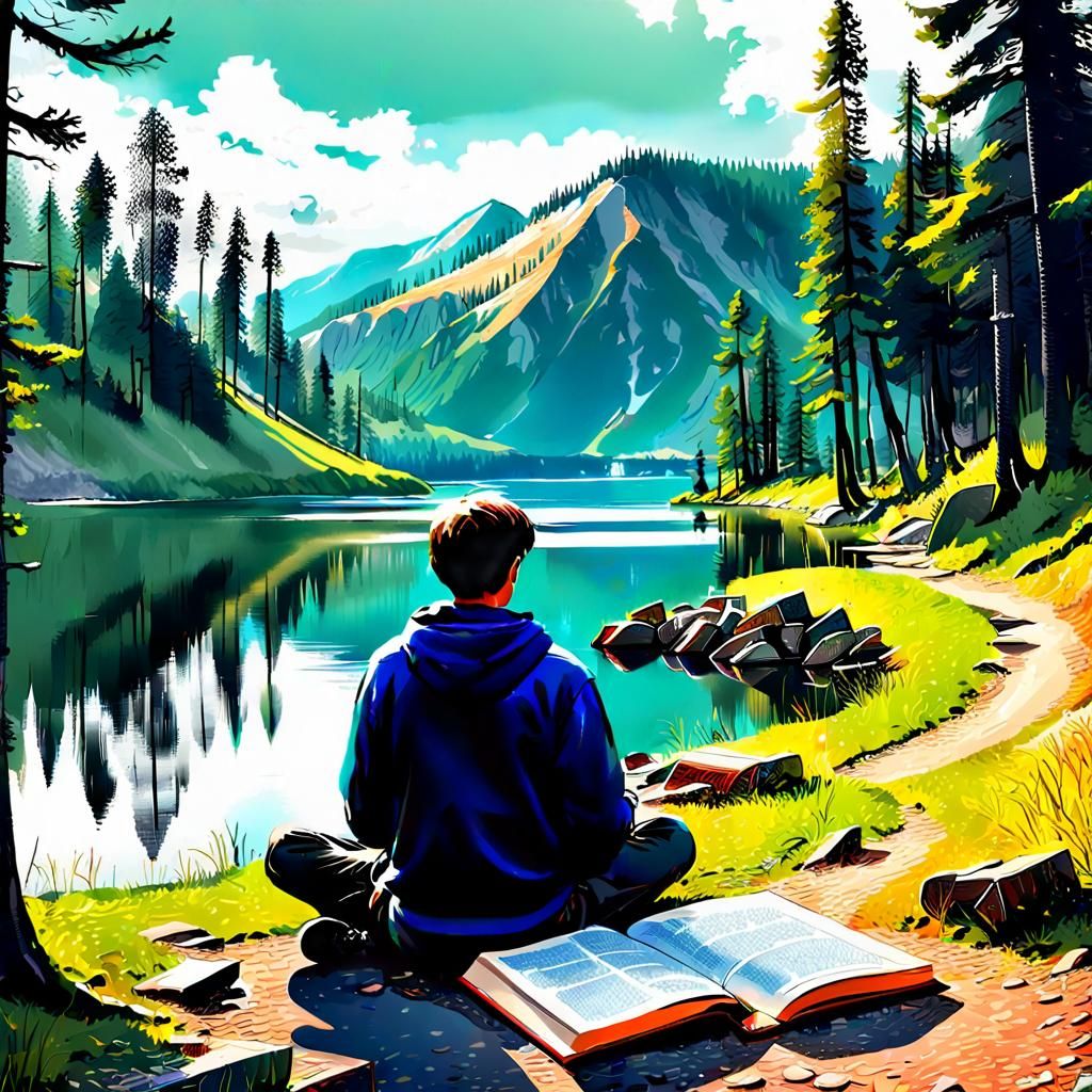 Test Near Lake in Book, Digital Matte Painting