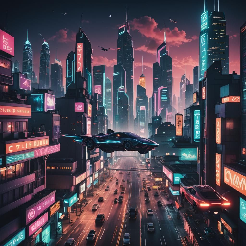 Futuristic Cityscape with Flying Cars in Cinematic Style