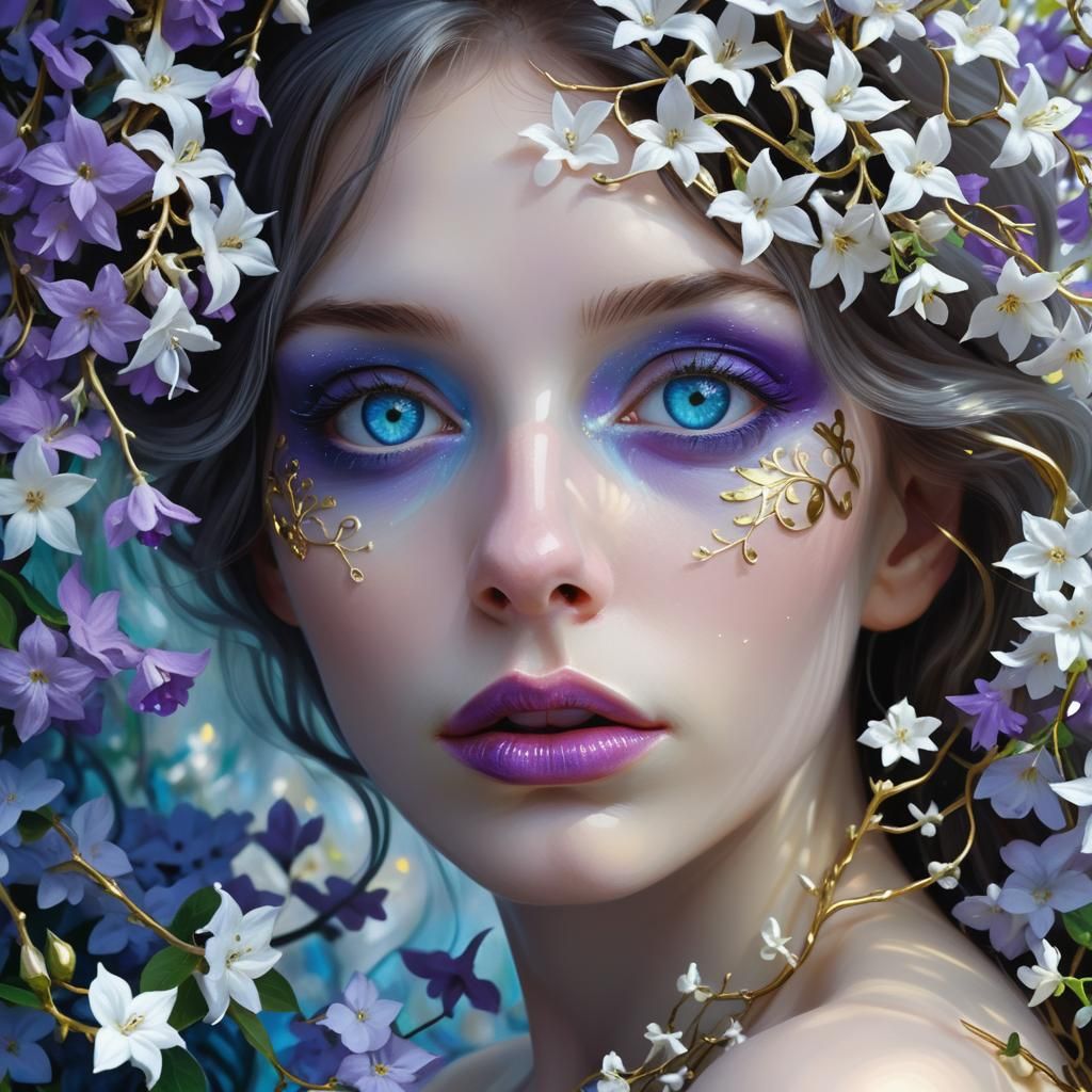 Ethereal Dreamscape: Figure with Violet Eyes