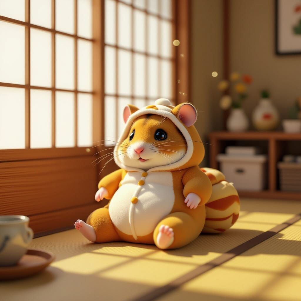 Hamster in Yakisoba Onesie in Retro Japanese Apartment