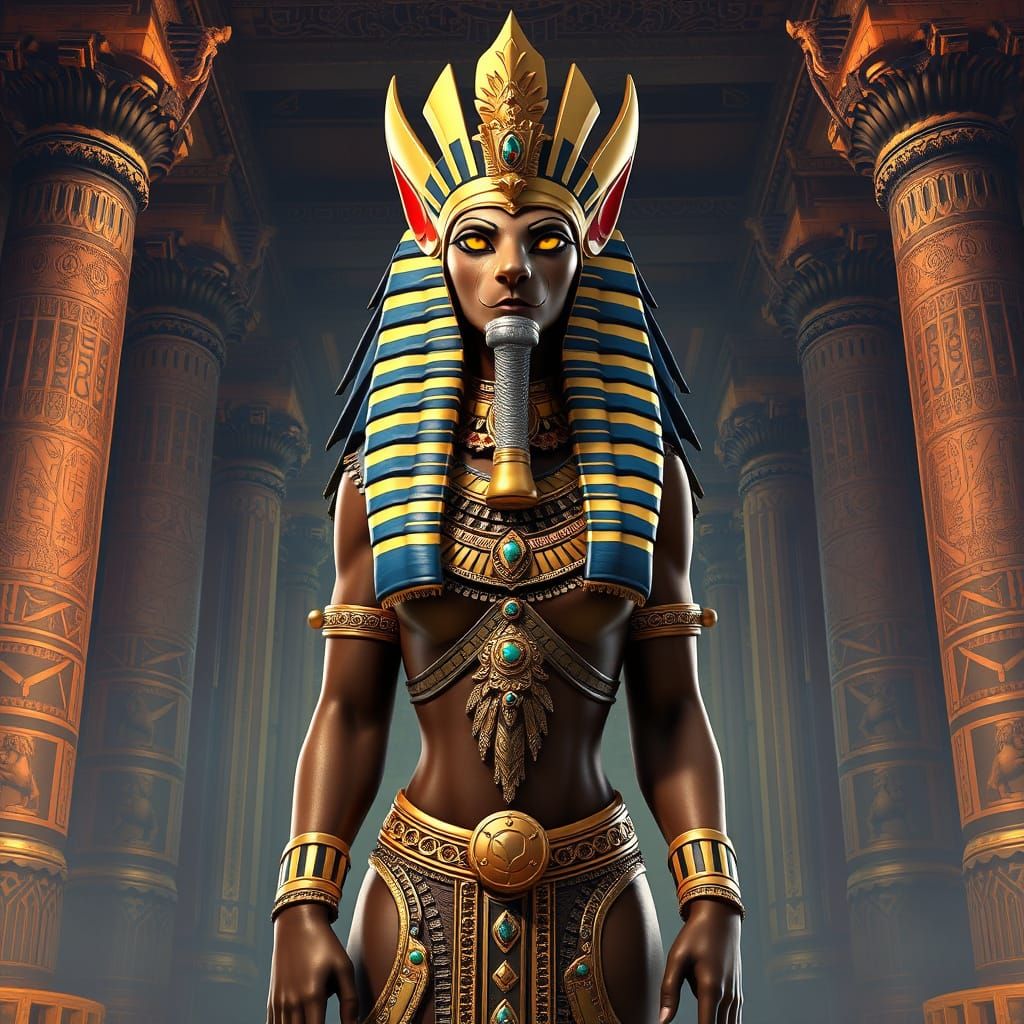 Egyptian Goddess Sekhmet in Ancient Temple