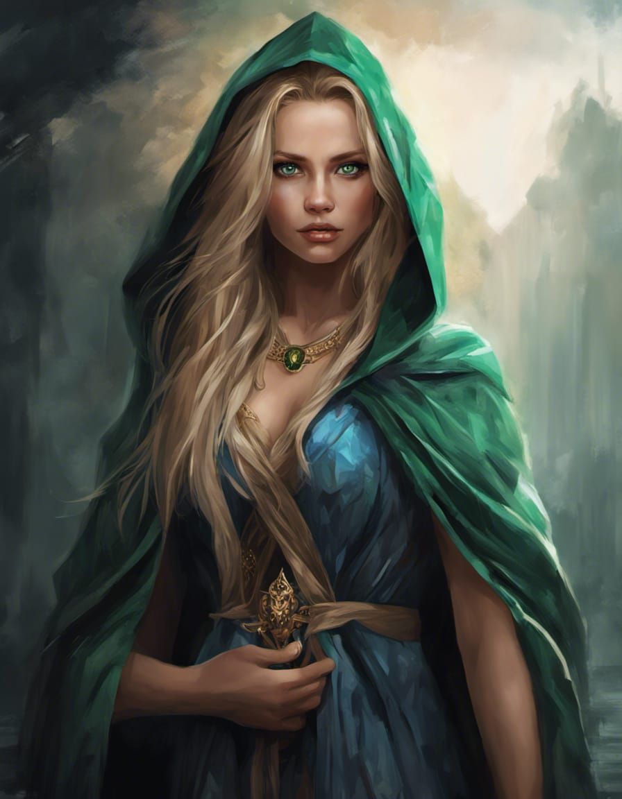 Enchanting Woman with Magic Aura and Blonde Hair