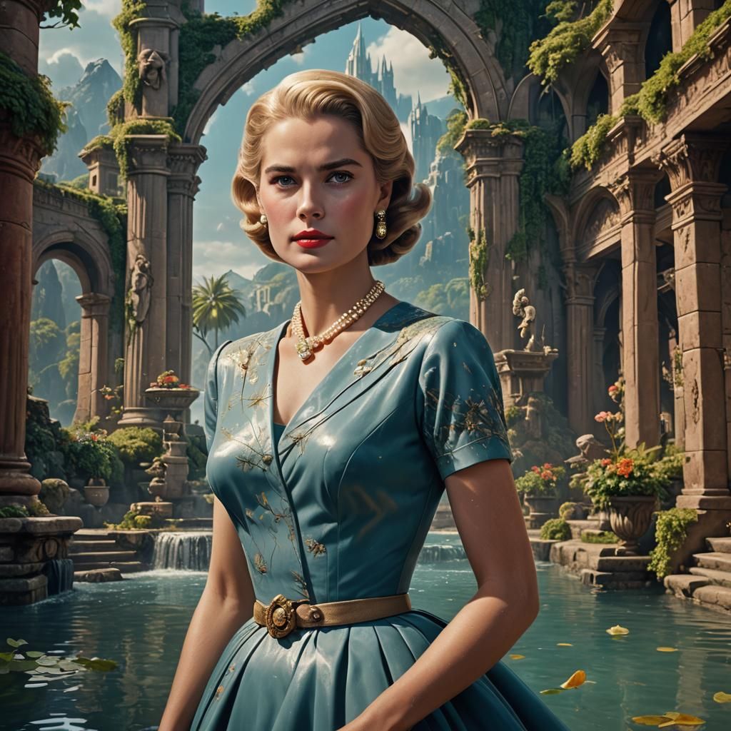 Grace Kelly Portrait in Detailed Matte Painting Style