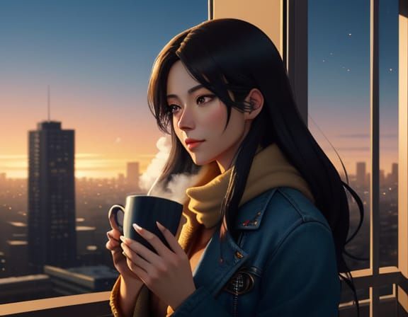 Warm Sunset Solitude in Anime Style