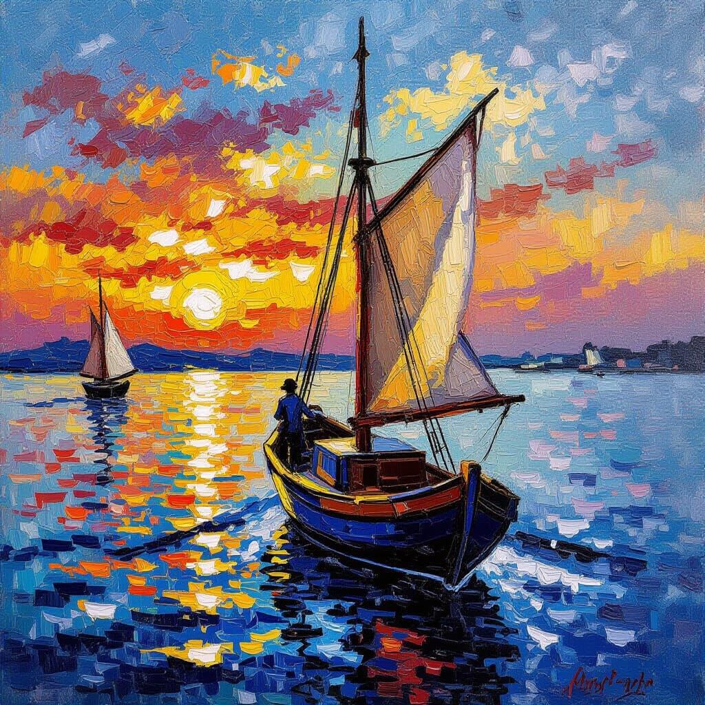 Sardine Fishing at Sunset Oil Painting