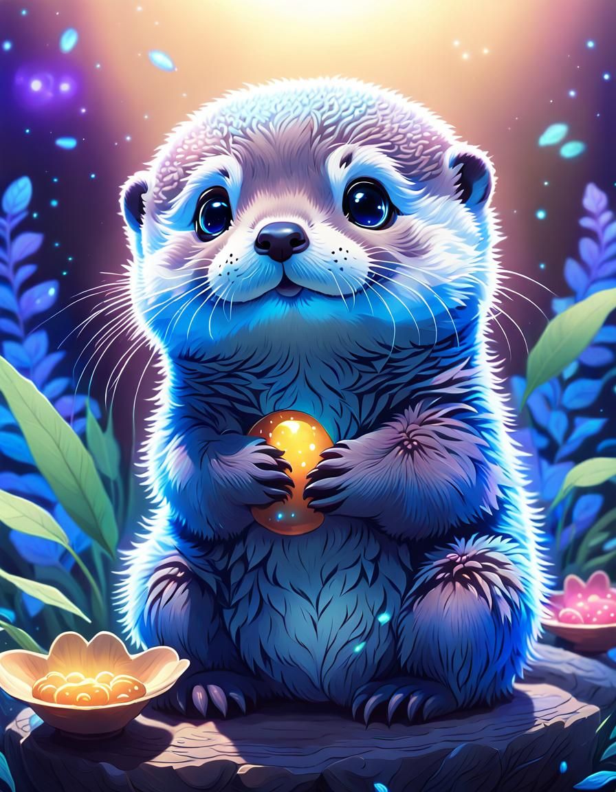 Adorable Otter Pup with Big Eyes: Anime-Inspired Art
