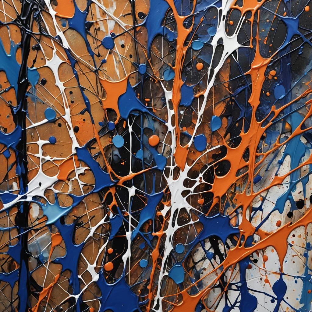 Abstract Expressionism: Vibrant Chaos in Cobalt and Orange