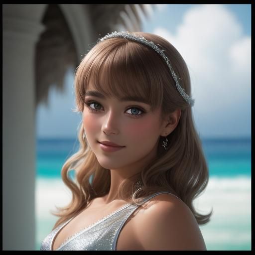 Tanned Woman in Transparent Swimsuit: Hyperrealistic Portrai...