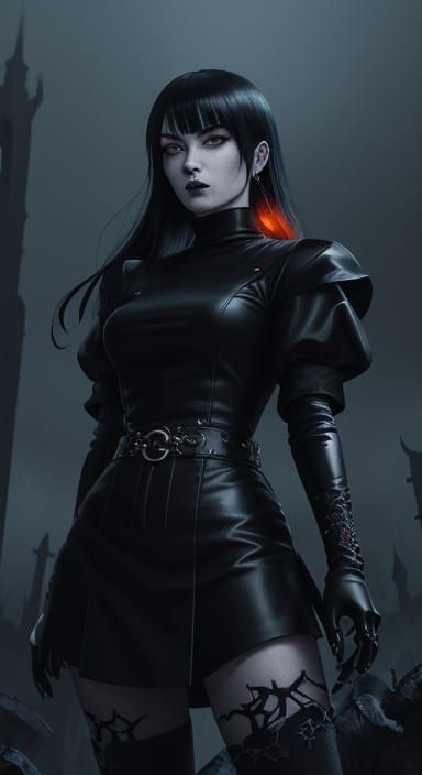 Gothic Anime Vampire Transformation in a Dark Graveyard