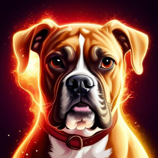 Glowing Boxer Dog with Cosmic Energy, Detailed Matte Paintin...