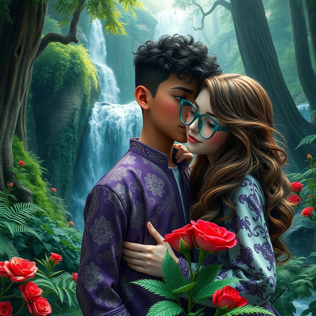 Romantic Forest Kiss in Fantasy Art Style
