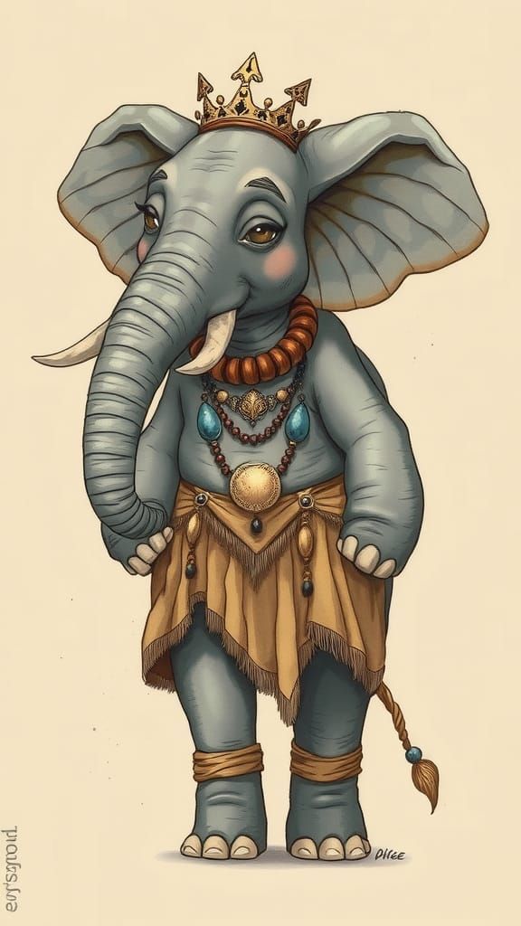 Elegant Elephant Lady in Whimsical Illustration Style