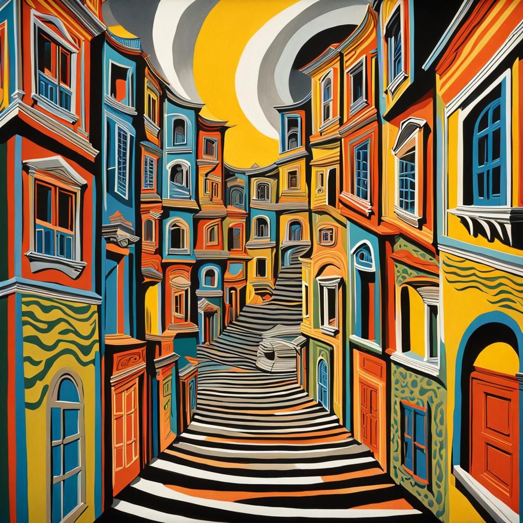 Surreal Infinite House Tunnel Inspired by Escher and Dali