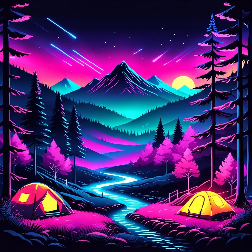 Synthwave Landscape with Neon Noir Rendering and Bloom