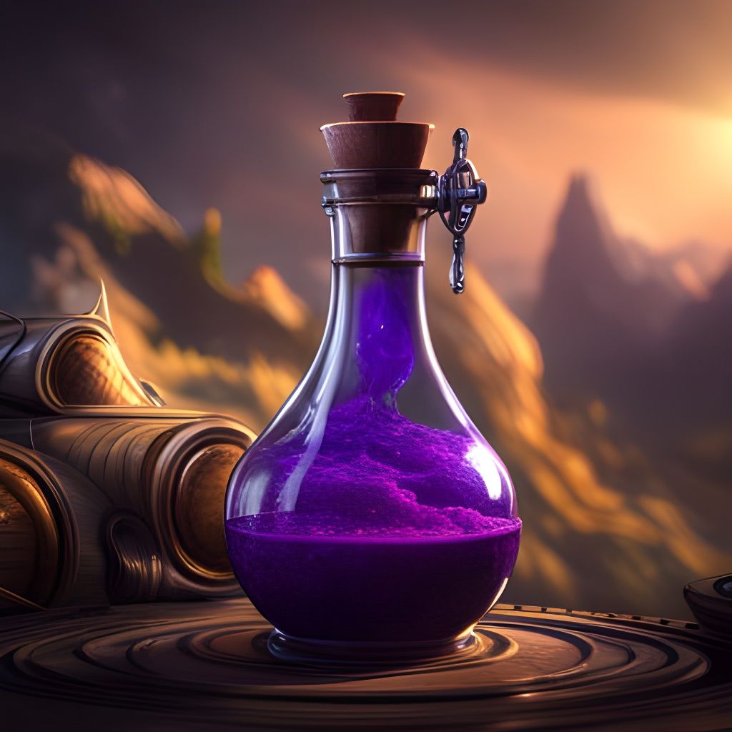 Mystical Purple Potion Bubbling in a Bottle