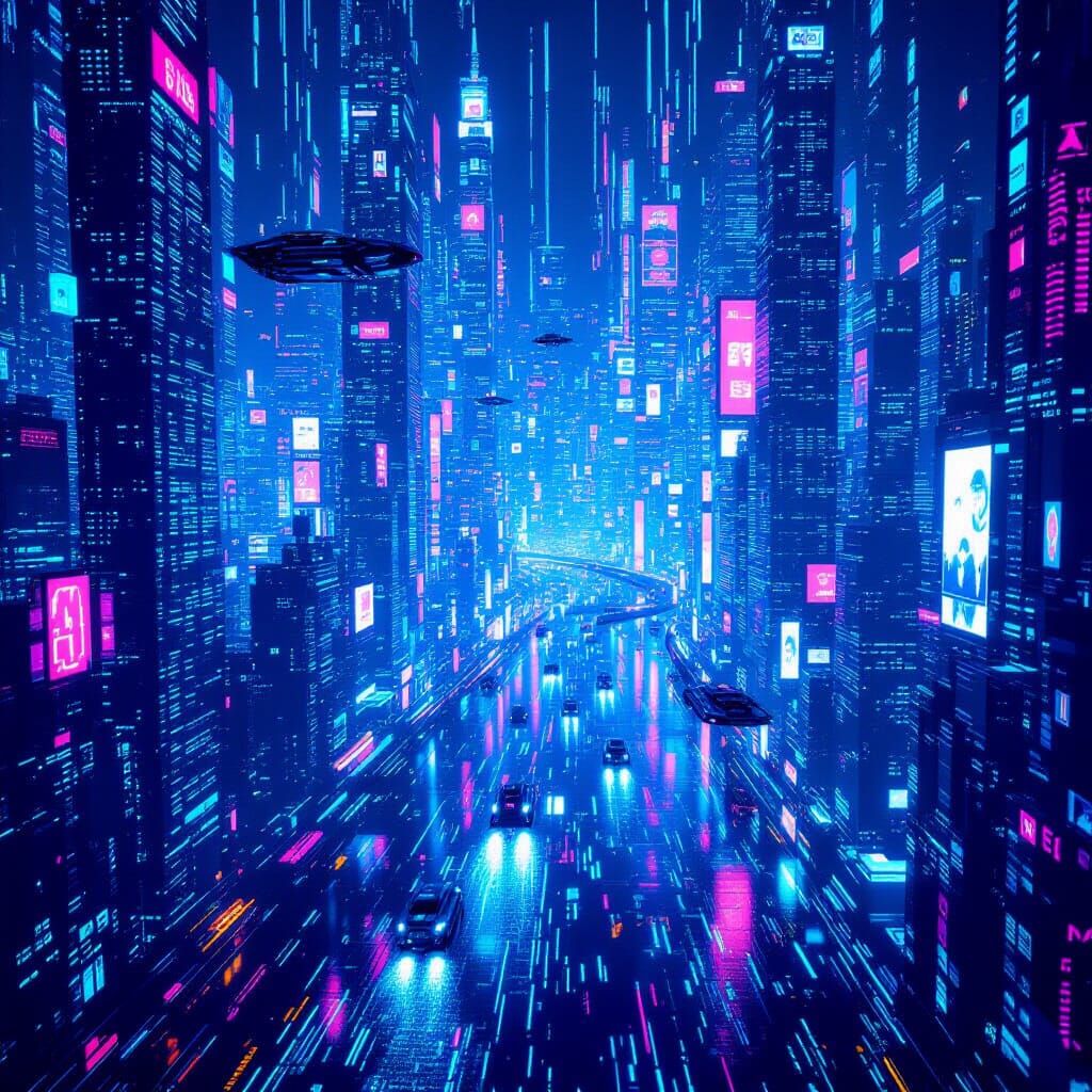 Binary Code Metropolis with Data Rivers and Holograms