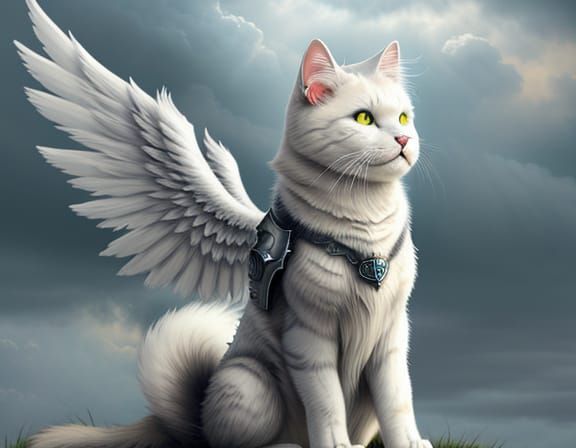 Ghost Cat with Angel Wings in Celestial Armor