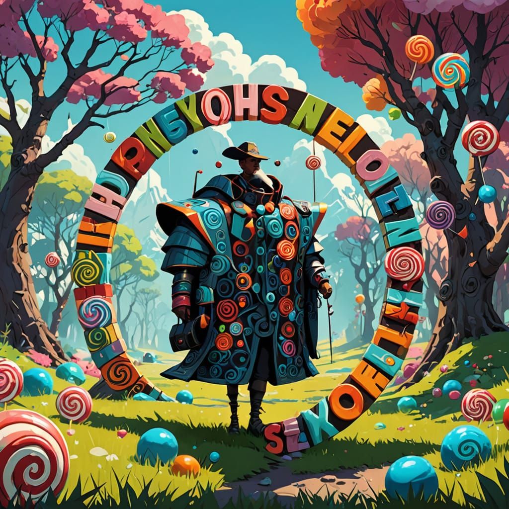 Fantastical Indigenous Character in Whimsical Candyland