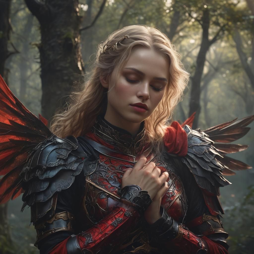 Knight and Fairy's Tender Kiss in Mystical Forest