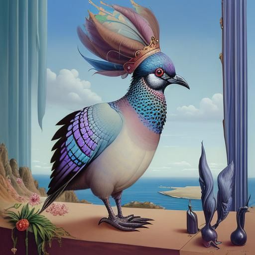 Surreal Victoria Crowned Pigeon as Dali Painting