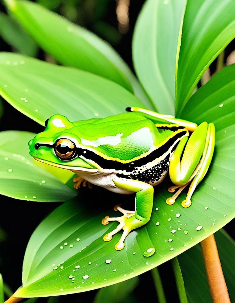 Green Tree Frog in Watercolor Style