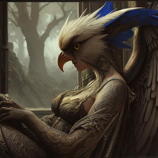 Hyperrealistic Harpy with Detailed Face