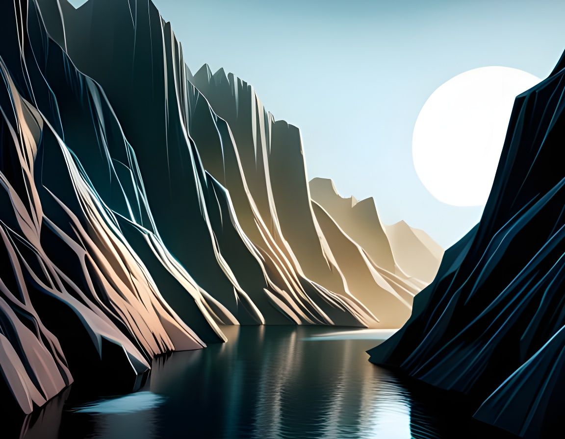 Glossy Obsidian Canyon Digital Illustration