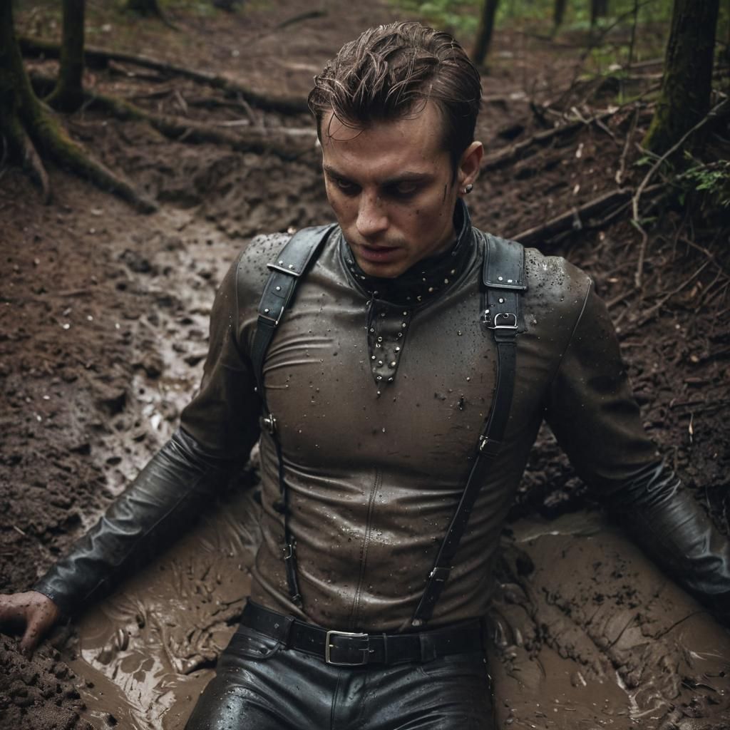 Leather Man Sinking: High-Fashion Quicksand Photography