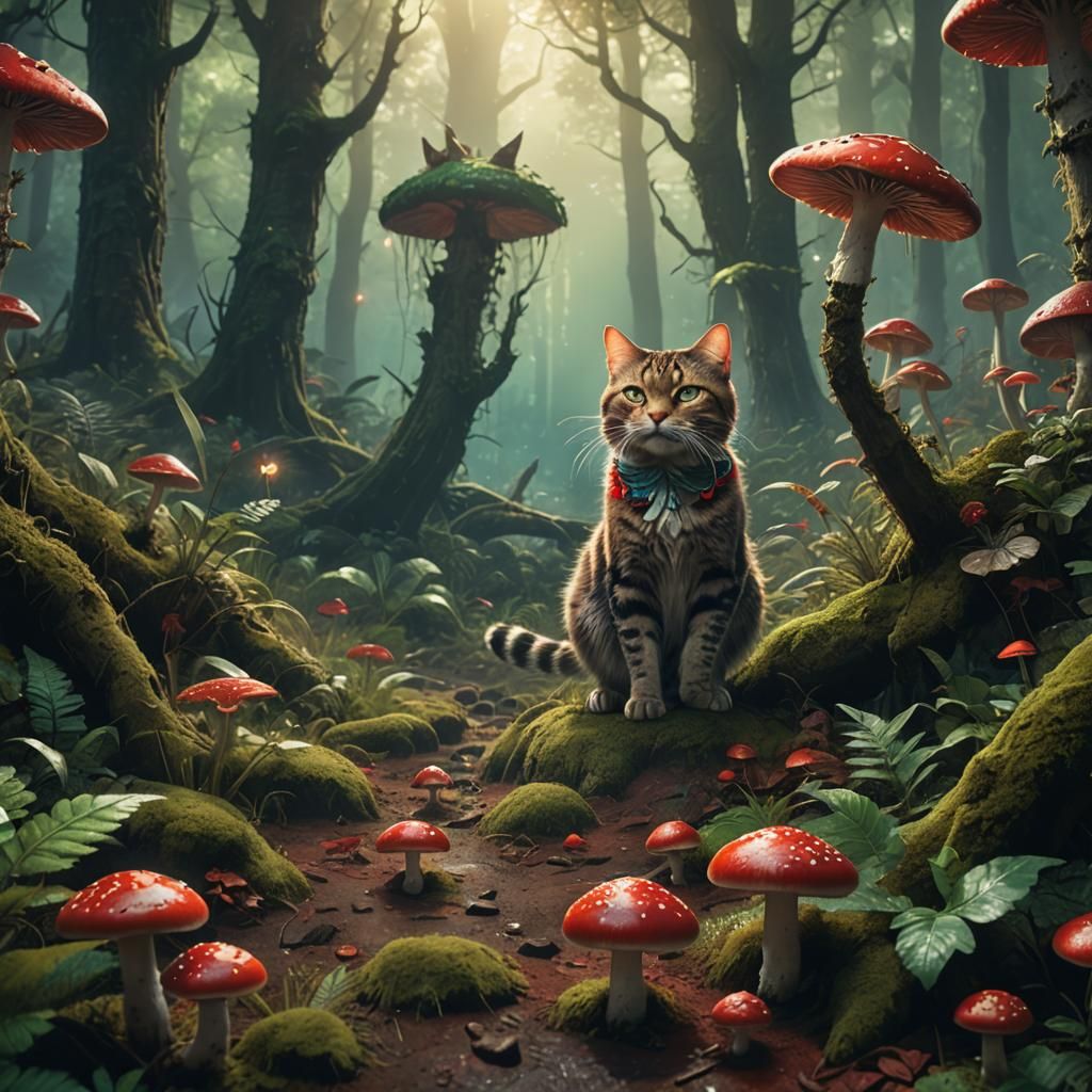 Cat in Mystical Forest Concept Art