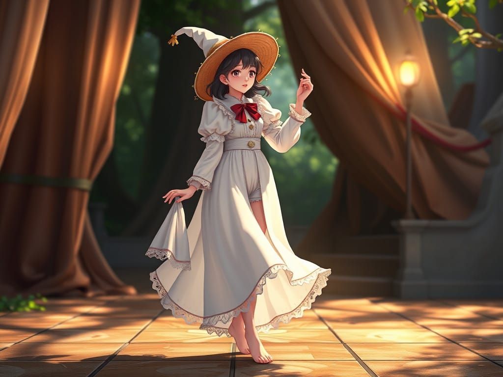 Barefoot Pierrot in Elegant White Attire